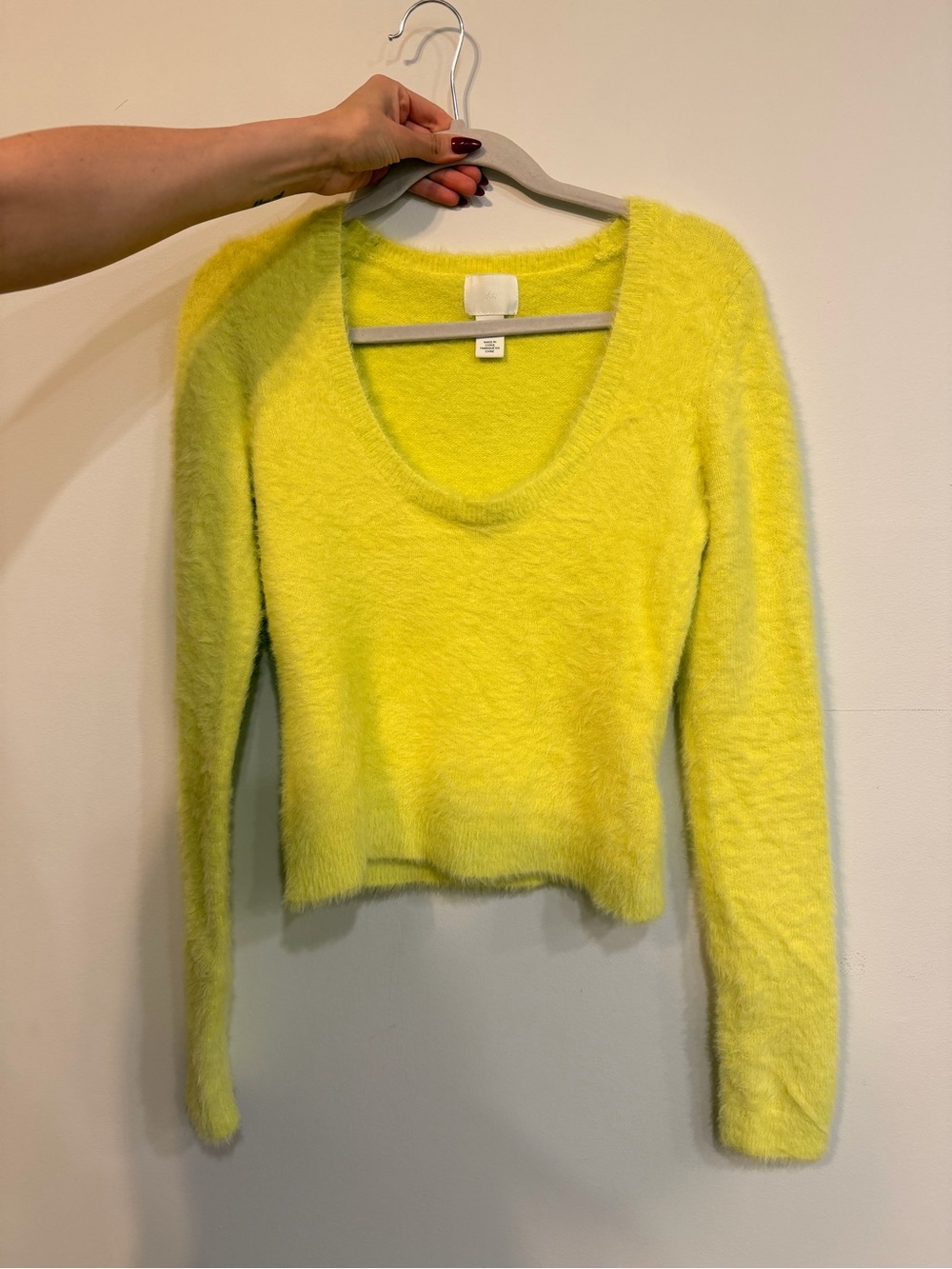H&M Neon Yellow Fuzzy Scoop Neck Sweater